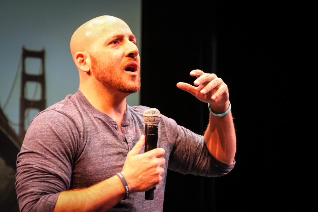 Kevin Hines speaking at University of Calgary Image by Charleen McPhail